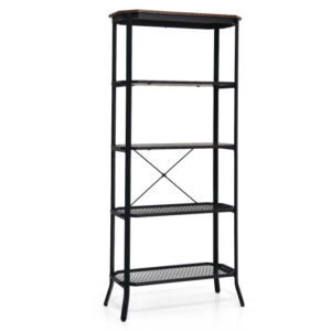 Industrial 5-Layer Bookshelf with Out-Stretched Legs-Rustic Brown - Color: Rustic Brown