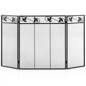 3-Panel Fireplace Screen Decor Cover with Exquisite Pattern - Color: Black