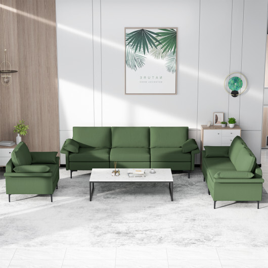 Large 3-Seat Sofa Sectional with Metal Legs and 2 USB Ports for 3-4 people-Green - Color: Army Green - Image 3