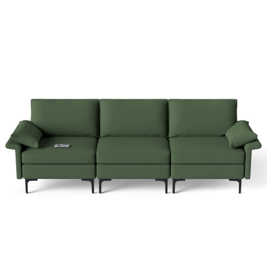 Large 3-Seat Sofa Sectional with Metal Legs and 2 USB Ports for 3-4 people-Green - Color: Army Green - Image 4