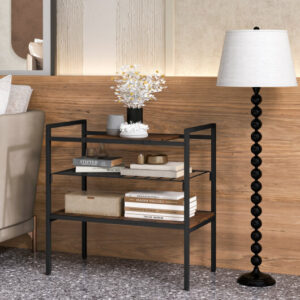 Industrial Entryway Table with Removable Panel and Mesh Shelf - Color: Rustic Brown