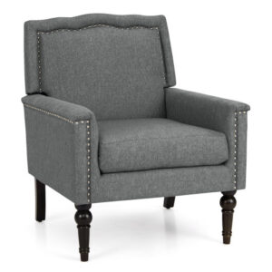 Mid-century Modern Armchair Linen Fabric Upholstered Accent Chair with Cushion-Gray - Color: Gray