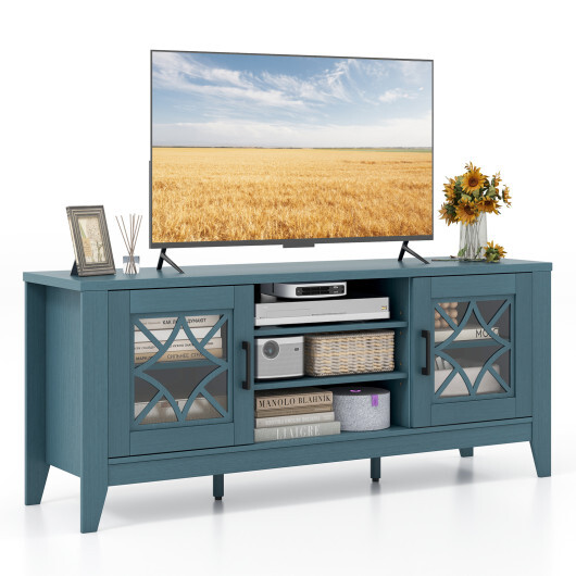 Farmhouse TV Stand for TVs Up to 65 Inches 4 Adjustable Shelves-Teal Blue - Color: Blue