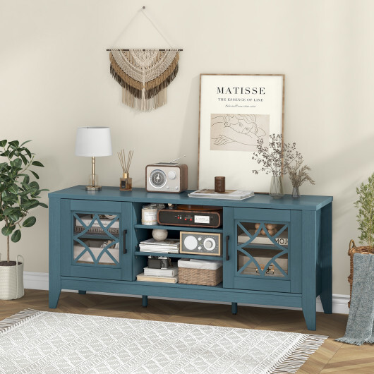 Farmhouse TV Stand for TVs Up to 65 Inches 4 Adjustable Shelves-Teal Blue - Color: Blue - Image 2