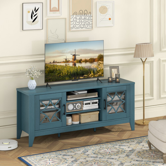 Farmhouse TV Stand for TVs Up to 65 Inches 4 Adjustable Shelves-Teal Blue - Color: Blue - Image 3