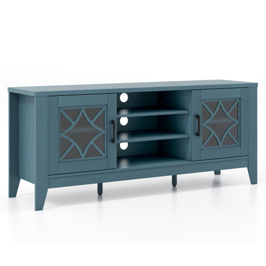 Farmhouse TV Stand for TVs Up to 65 Inches 4 Adjustable Shelves-Teal Blue - Color: Blue - Image 4