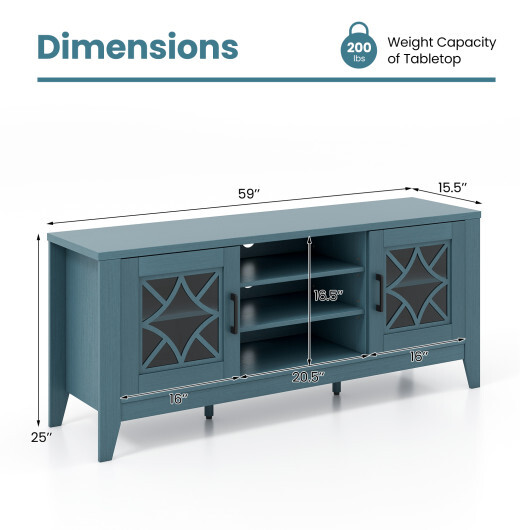 Farmhouse TV Stand for TVs Up to 65 Inches 4 Adjustable Shelves-Teal Blue - Color: Blue - Image 5