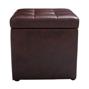 16 Inch Ottoman Pouffe Storage Box Lounge Seat Footstools - Color: Brown