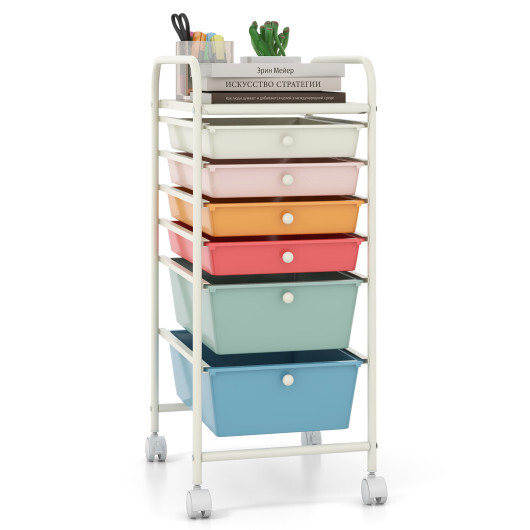 6 Drawers Rolling Storage Cart Organizer-Macaron - Color: Macaron - Image 4