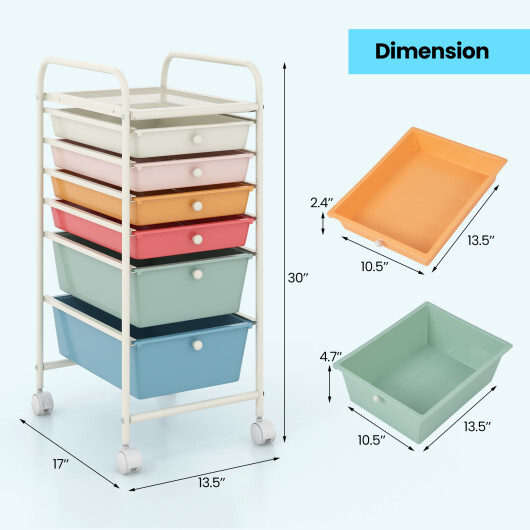 6 Drawers Rolling Storage Cart Organizer-Macaron - Color: Macaron - Image 5