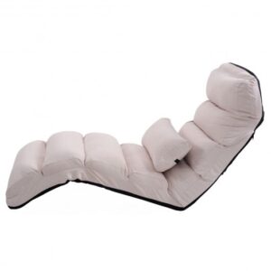 Folding Lazy Sofa Chair Stylish Sofa Couch Beds Lounge Chair W/Pillow-Beige - Color: Beige