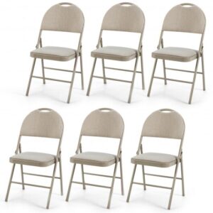 6 Pack Folding Chairs Portable Padded Office Kitchen Dining Chairs-Beige - Color: Beige