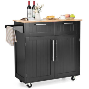 Heavy Duty Rolling Kitchen Cart with Tower Holder and Drawer-Black - Color: Black