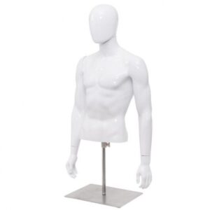 Plastic Half Body Head Turn Male Mannequin with Base - Color: White