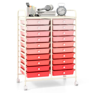 20 Drawers Rolling Storage Cart Studio Organizer-Pink - Color: Pink