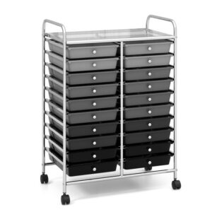 20 Drawers Rolling Storage Cart Studio Organizer-Black & Gray - Color: Black & Gray