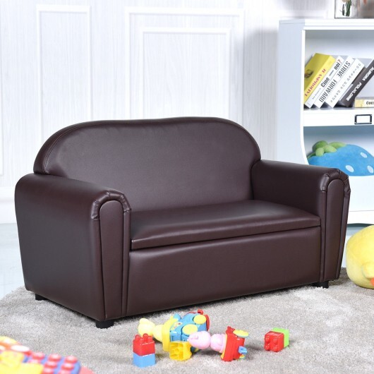 Kids Sofa Armrest Chair with Storage Function - Color: Brown - Image 2
