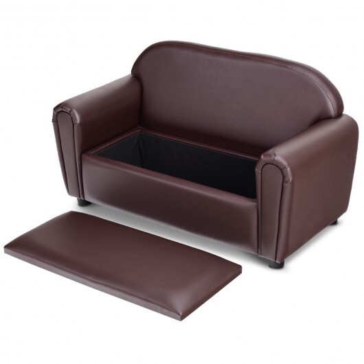 Kids Sofa Armrest Chair with Storage Function - Color: Brown - Image 5