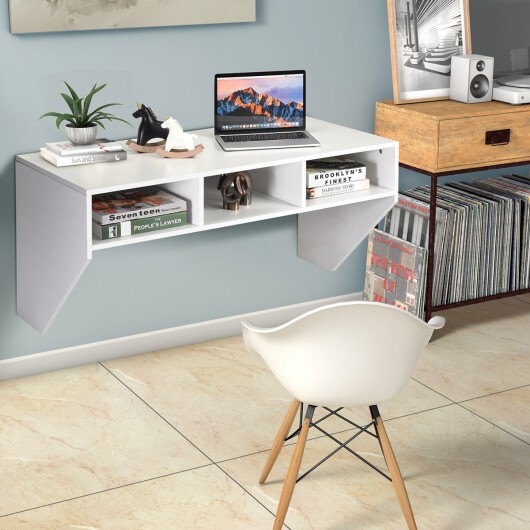 Wall Mounted Floating Computer Table Desk Storage Shelf-White - Color: White - Image 2