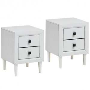 2Pcs Multipurpose Retro Nightstand with 2 Drawers-White - Color: White