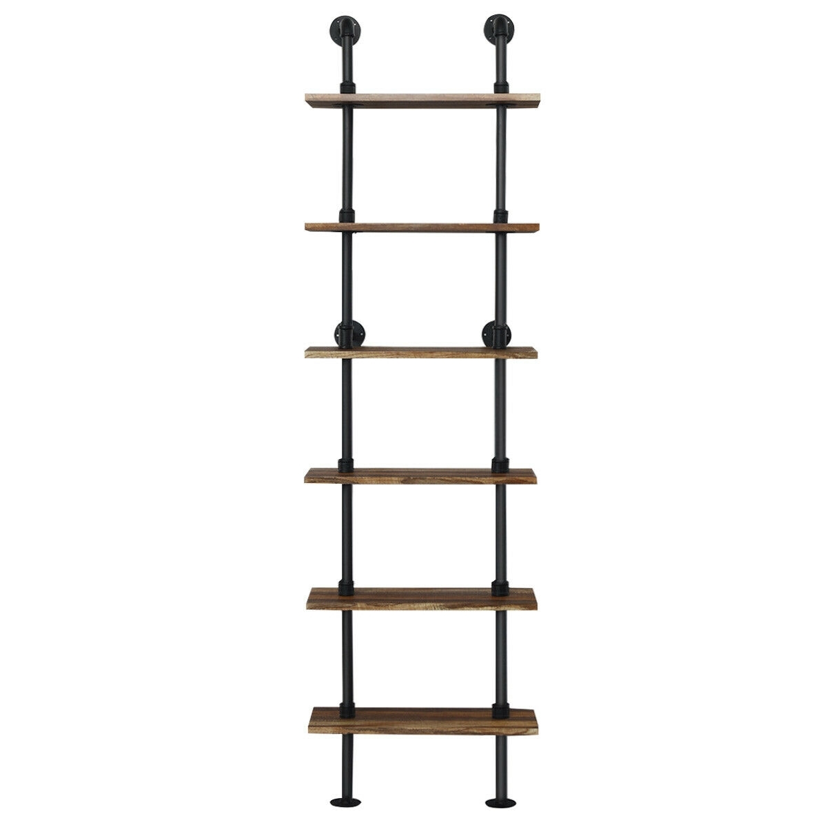 6-Tier Industrial Wall Mounted Pipe Shelves - Color: Coffee
