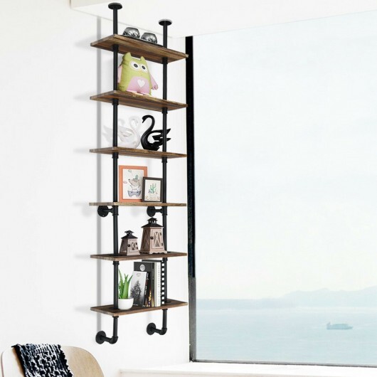 6-Tier Industrial Wall Mounted Pipe Shelves - Color: Coffee - Image 2