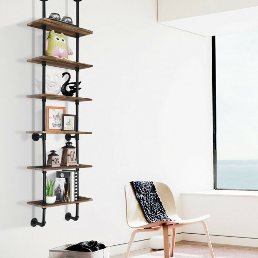 6-Tier Industrial Wall Mounted Pipe Shelves - Color: Coffee - Image 4