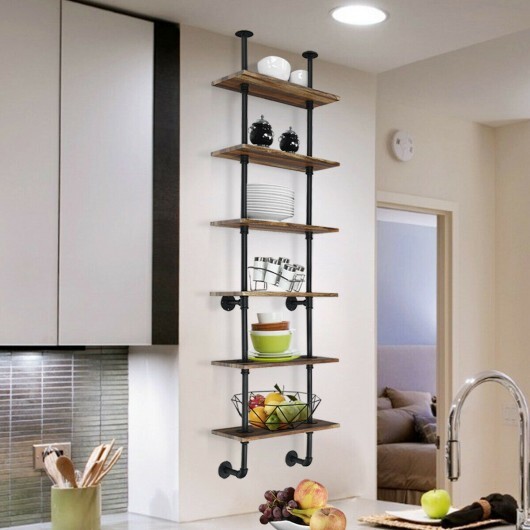6-Tier Industrial Wall Mounted Pipe Shelves - Color: Coffee - Image 6