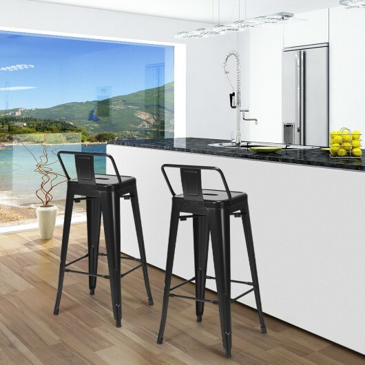 30 Inch Set of 4 Metal Counter Height Barstools with Low Back and Rubber Feet-Black - Color: Black - Image 2