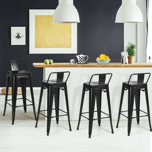 30 Inch Set of 4 Metal Counter Height Barstools with Low Back and Rubber Feet-Black - Color: Black - Image 3
