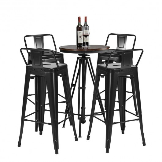 30 Inch Set of 4 Metal Counter Height Barstools with Low Back and Rubber Feet-Black - Color: Black - Image 4