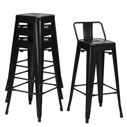 30 Inch Set of 4 Metal Counter Height Barstools with Low Back and Rubber Feet-Black - Color: Black - Image 5
