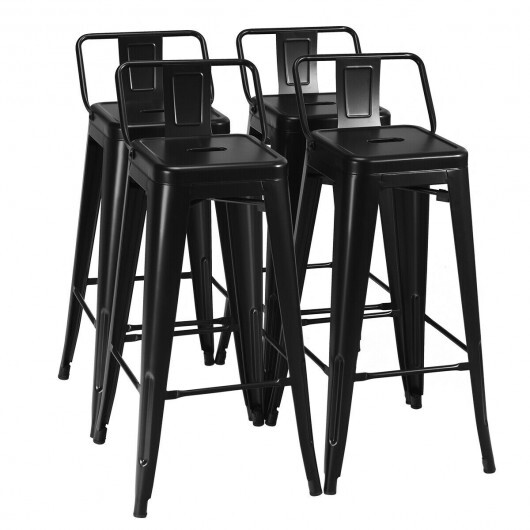 30 Inch Set of 4 Metal Counter Height Barstools with Low Back and Rubber Feet-Black - Color: Black - Image 6