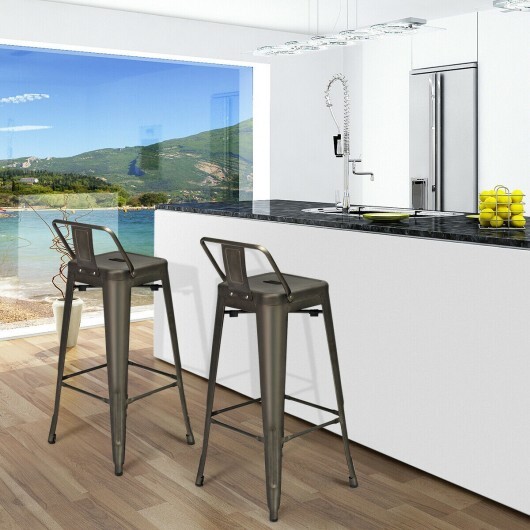 30 Inch Set of 4 Metal Counter Height Barstools with Low Back and Rubber Feet-Gun - Color: Gun - Image 2