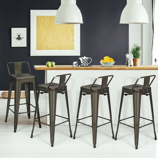 30 Inch Set of 4 Metal Counter Height Barstools with Low Back and Rubber Feet-Gun - Color: Gun - Image 3