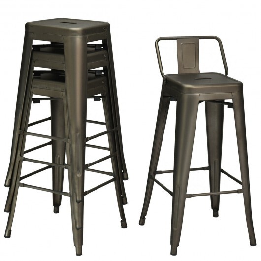 30 Inch Set of 4 Metal Counter Height Barstools with Low Back and Rubber Feet-Gun - Color: Gun - Image 4