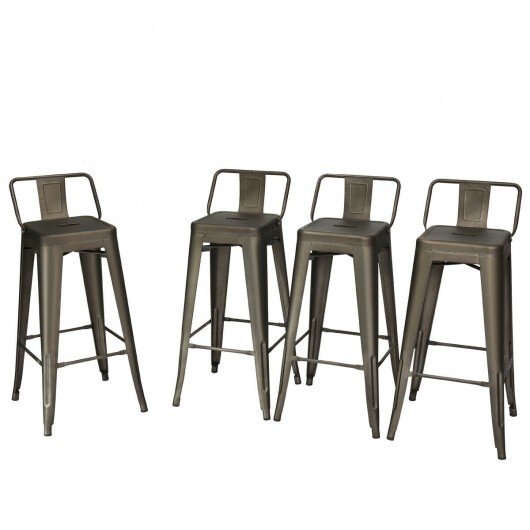 30 Inch Set of 4 Metal Counter Height Barstools with Low Back and Rubber Feet-Gun - Color: Gun - Image 5