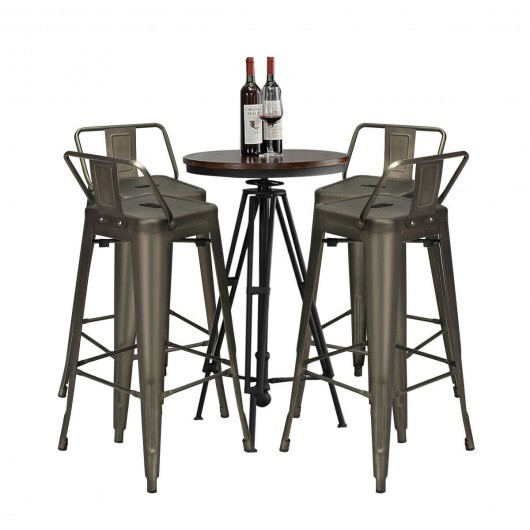 30 Inch Set of 4 Metal Counter Height Barstools with Low Back and Rubber Feet-Gun - Color: Gun - Image 6