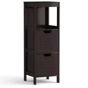 Bathroom Wooden Floor Cabinet Multifunction Storage Rack Stand Organizer-Brown - Color: Brown