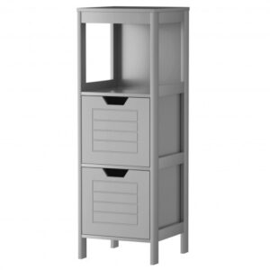Bathroom Wooden Floor Cabinet Multifunction Storage Rack Stand Organizer-Gray - Color: Gray