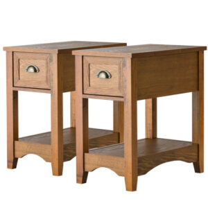 Set of 2 Contemporary Side End Table with Drawer -Natural - Color: Natural