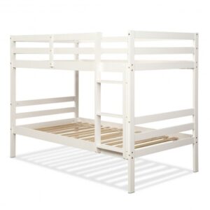 Twin Bunk Bed Children Wooden Bunk Beds Solid Hardwood-White - Color: White - Size: Twin Size