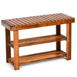 Freestanding Wood Bench with 3-Tier Storage Shelves - Color: Natural - Size: 3-Tier