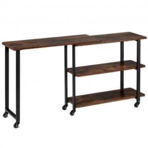 360?&deg; Rotating Sofa Side Table with Storage Shelves and Wheels-Rustic Brown - Color: Rustic Brown