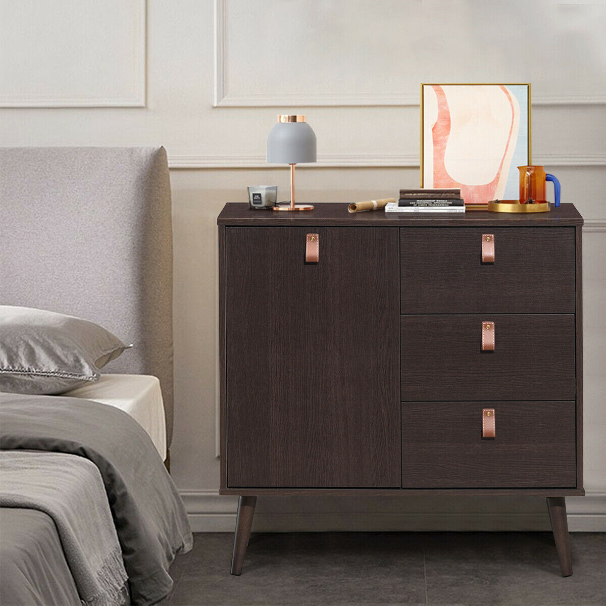 3-drawer Sideboard Storage Display Cabinet-Brown - Color: Brown - Image 3