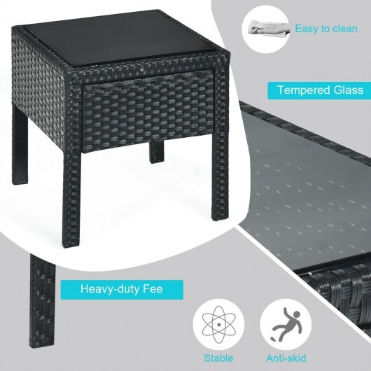 3 Pieces Outdoor Rattan Patio Conversation Set with Seat Cushions-Turquoise - Color: Turquoise - Image 5