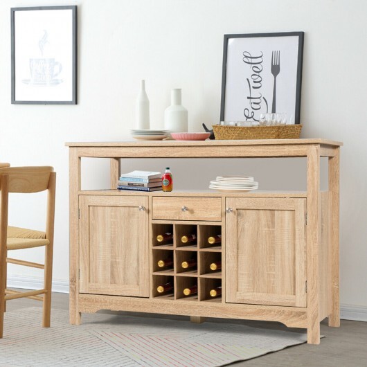 Server Buffet Sideboard With Wine Rack and Open Shelf-Natural - Color: Natural - Image 2
