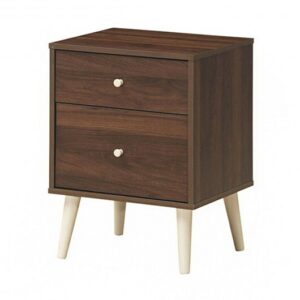 2-Drawer Nightstand Beside End Side Table with Rubber Legs-Brown - Color: Brown