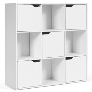 Free Standing 9 Cube Storage Wood Divider Bookcase for Home and Office-White - Color: White