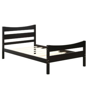 Twin Size Rustic Style Platform Bed Frame with Headboard and Footboard-Dark Brown - Color: Dark Brown